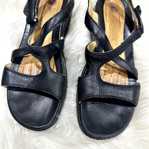 Clarks Unstructured Black Leather Sandals Sz 8.5 - Picture 3 of 9